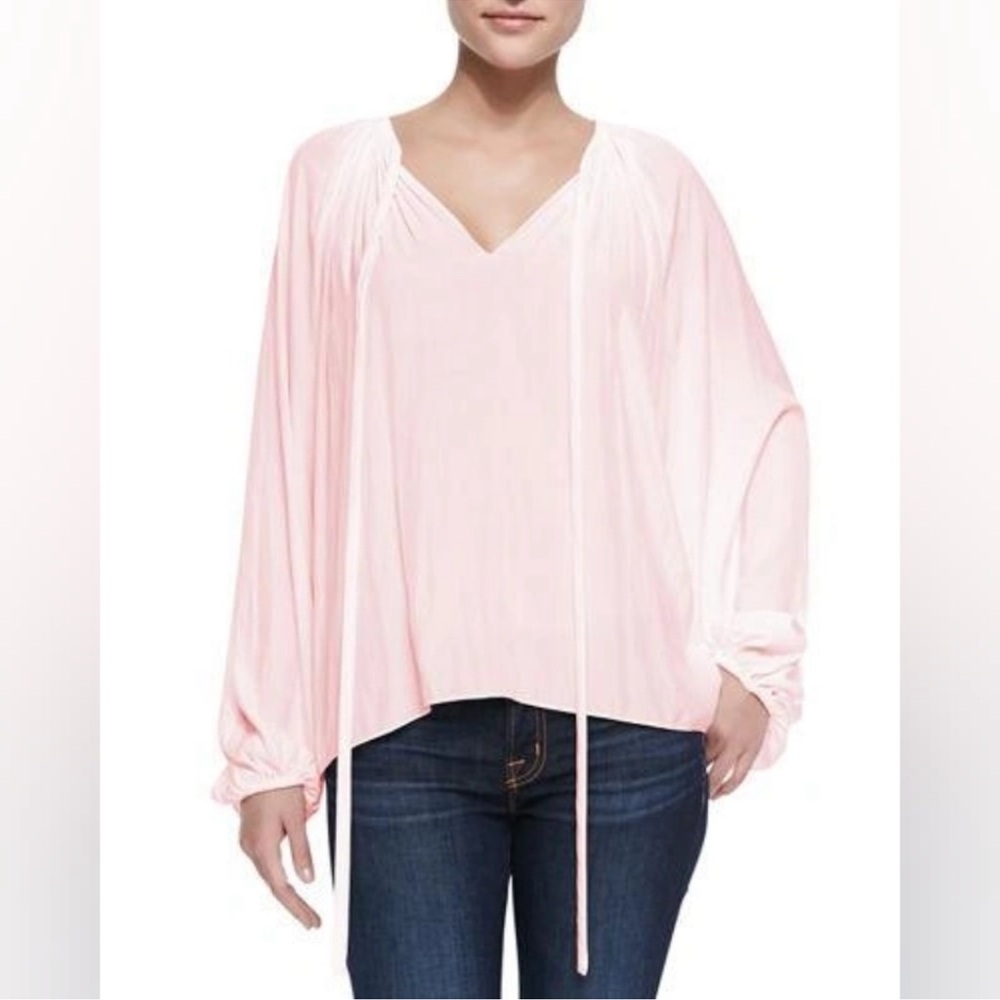 Ramy Brook Relaxed Pink Tie Front Blouse